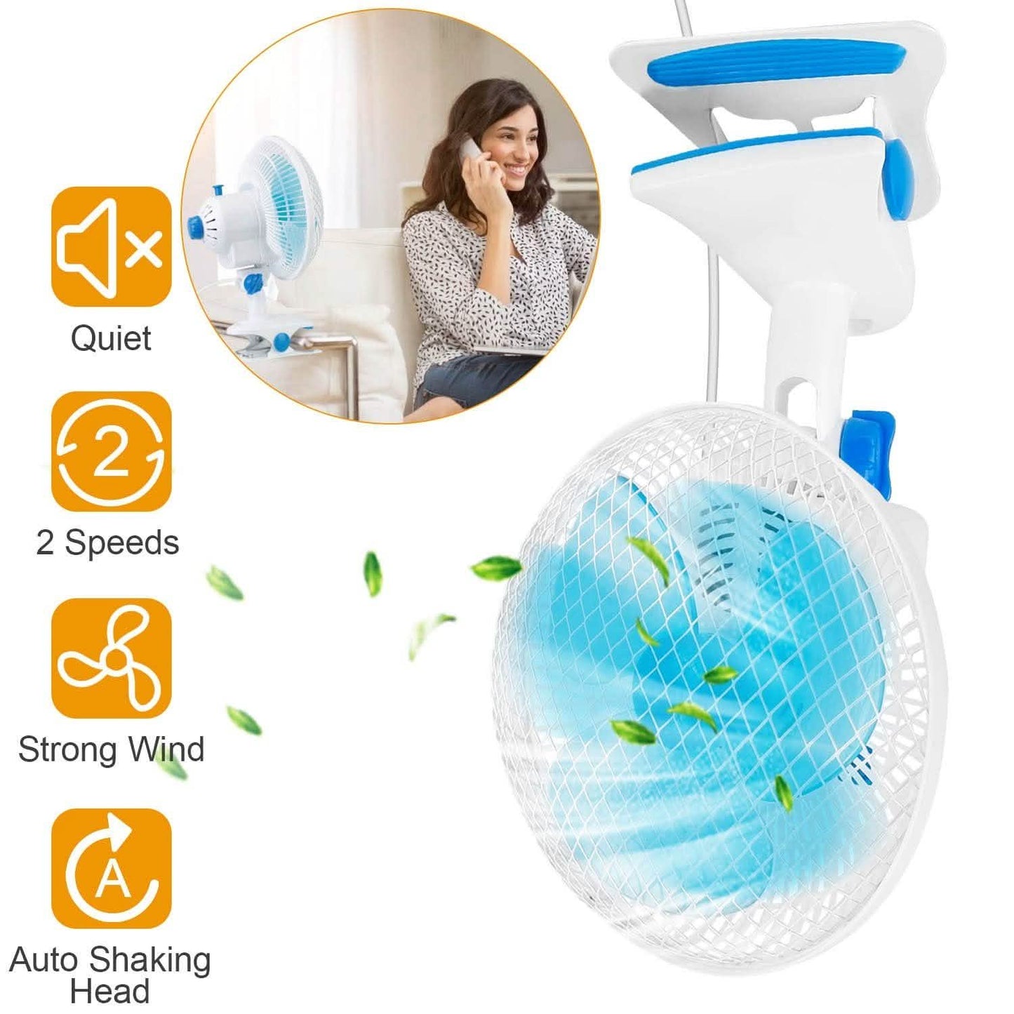 Clip-On 2 Speeds Quiet Clamp Fan