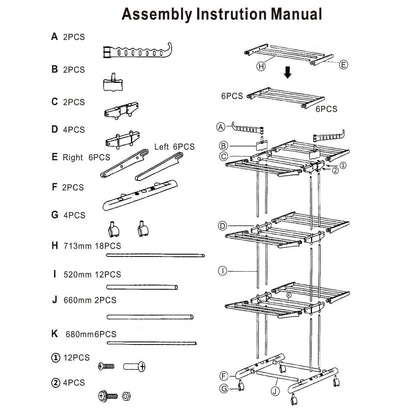 Clothes Drying Rack Rolling Collapsible Laundry Dryer Hanger Stand Rail