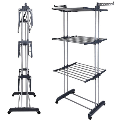 Clothes Drying Rack Rolling Collapsible Laundry Dryer Hanger Stand Rail