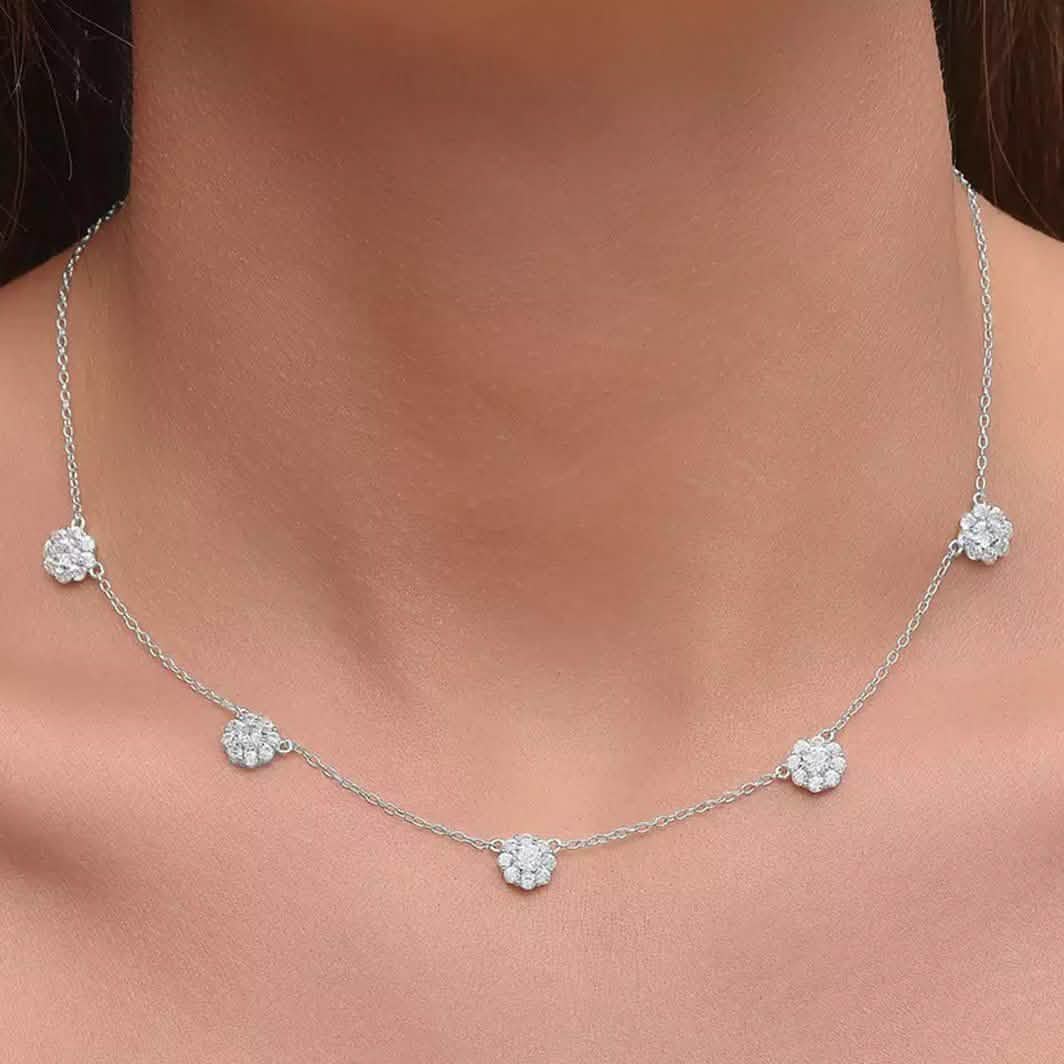 Cluster Flower Station Choker Necklace