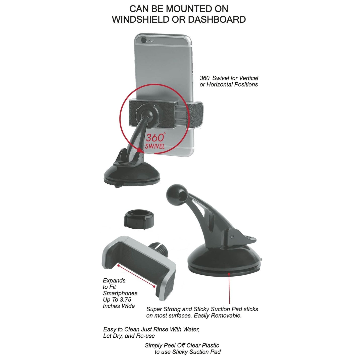 CobaltX Universal Windshield and Dash Mount With Leather Accent