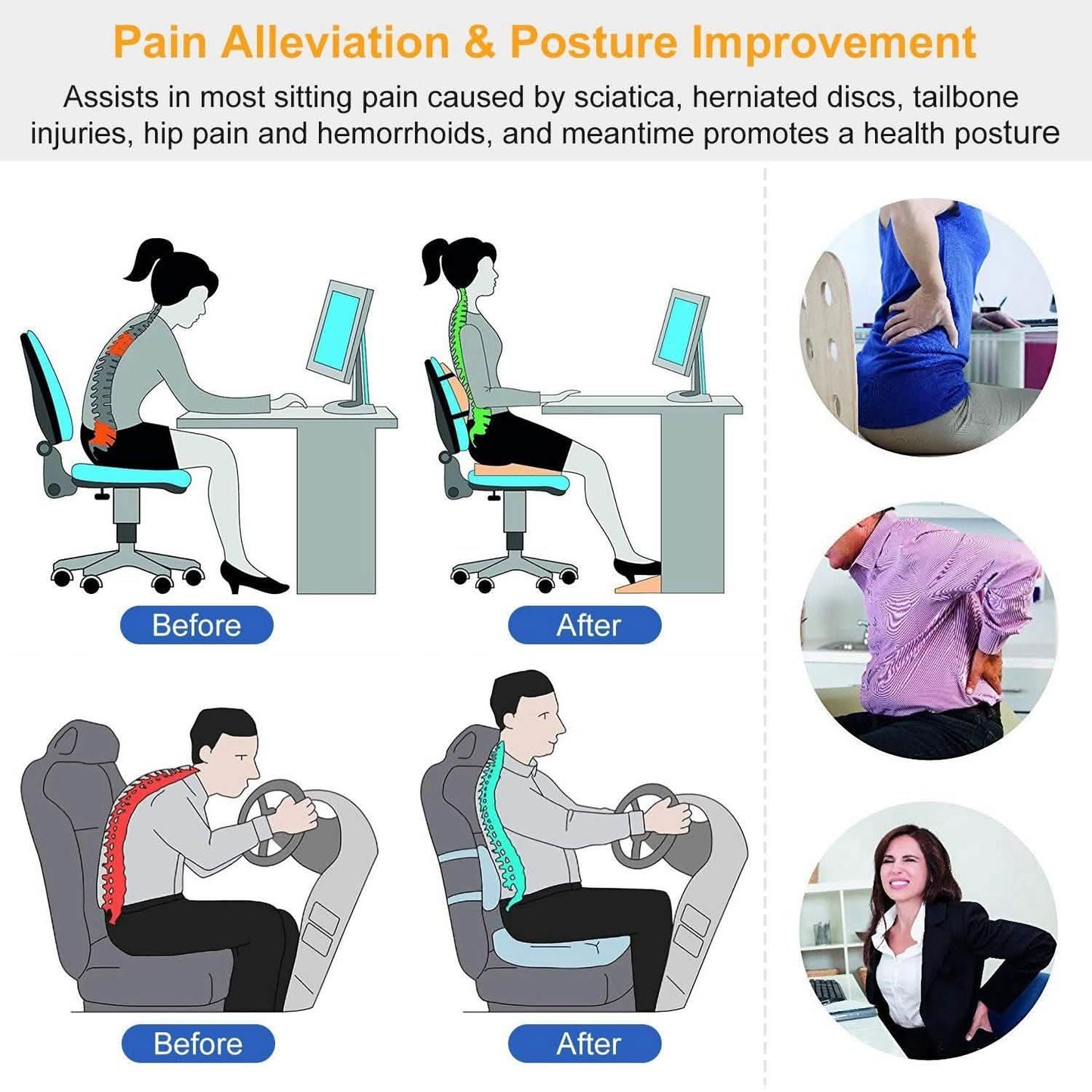 Coccyx Orthopedic Memory Foam Seat Cushion