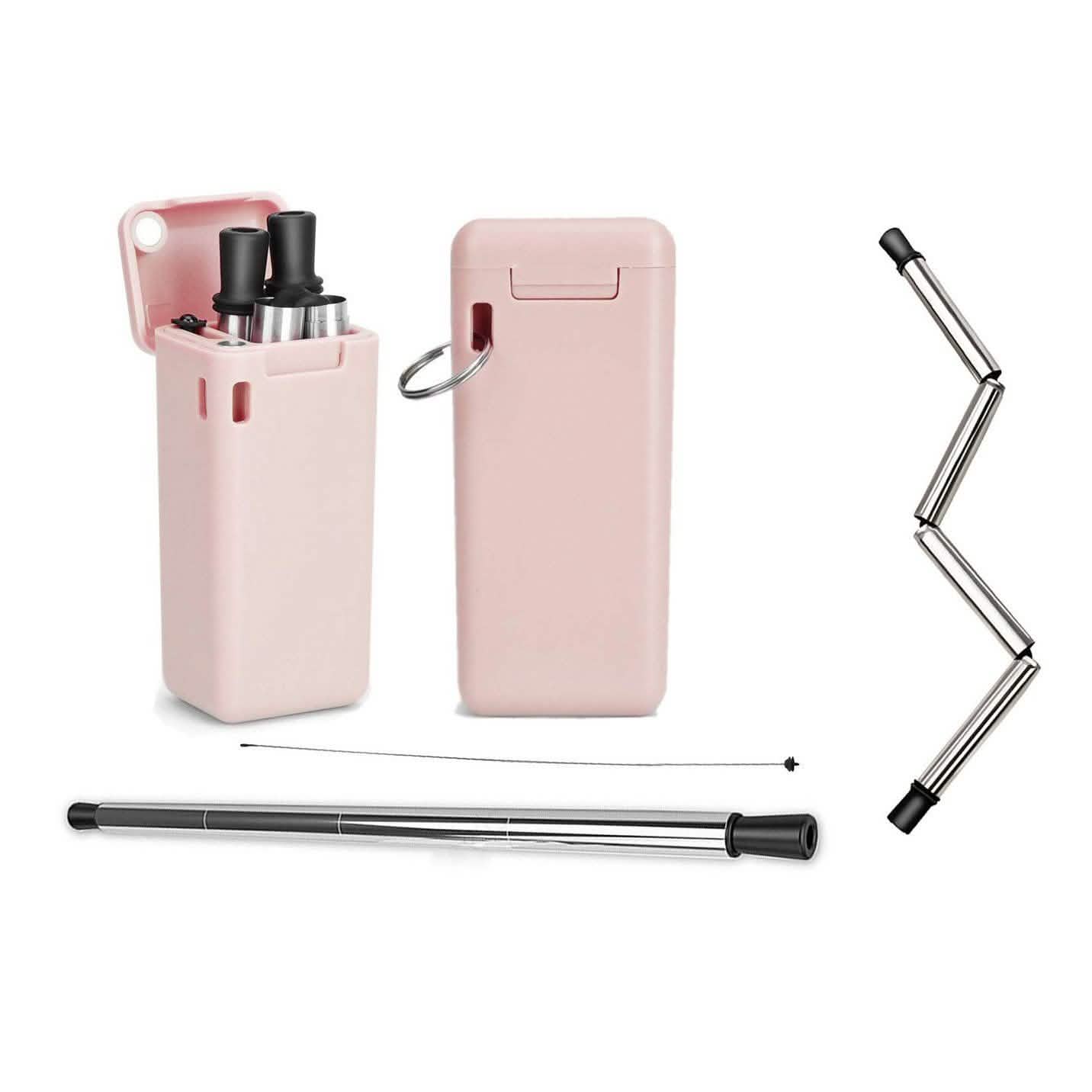 Collapsible, Portable, And Reusable Stainless Steel Drinking Straw With Case