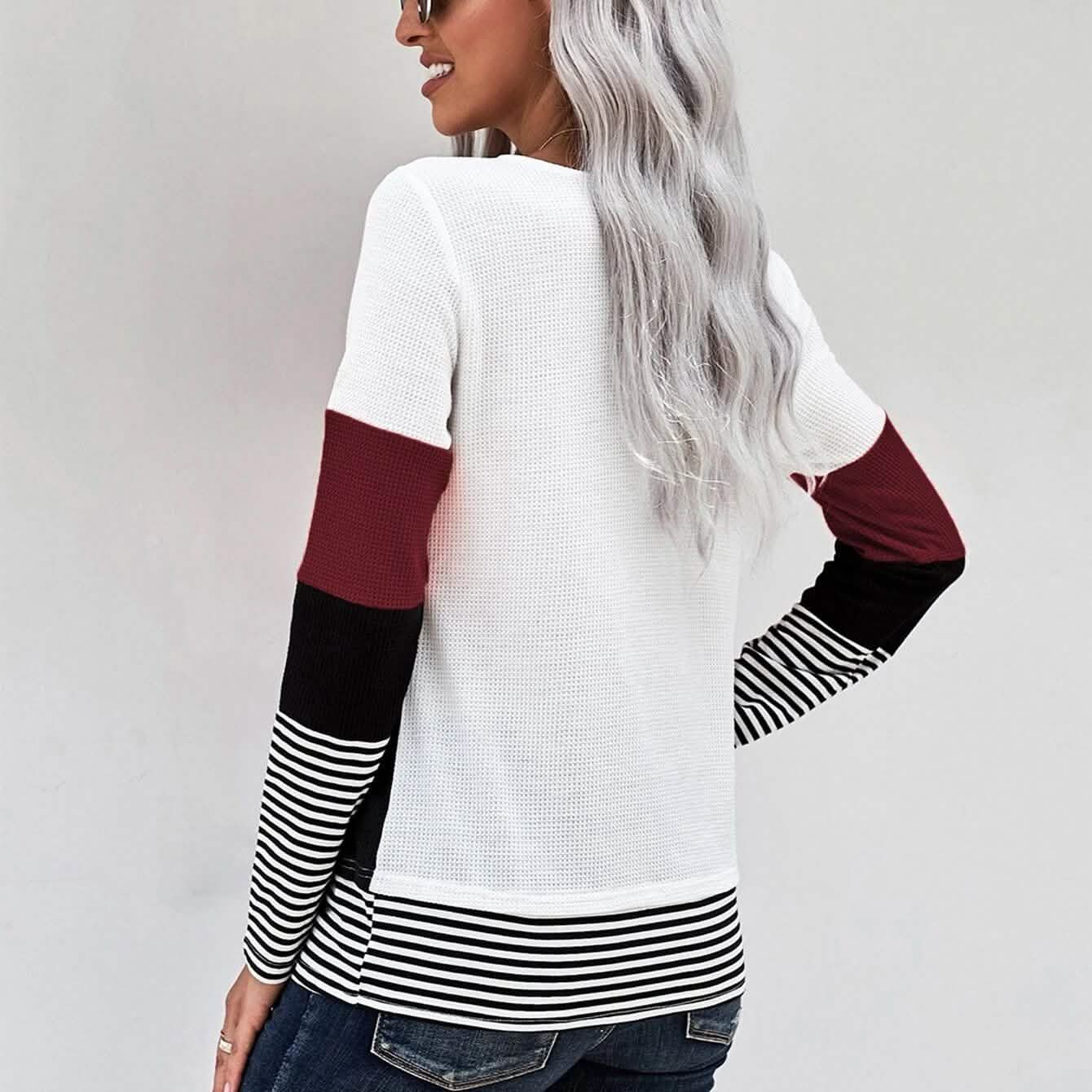 Colorblock Waffle Knit Striped Panel Tee