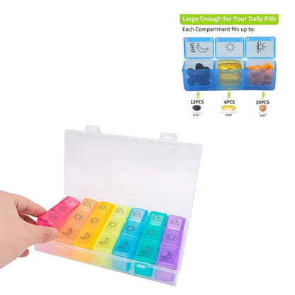 Colorful 3-Times Weekly Pills Vitamins Organizer With Large Compartments And Detachable Trays