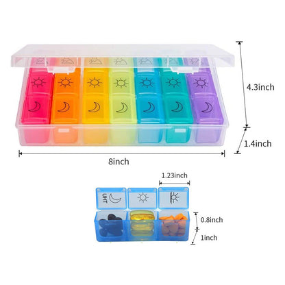 Colorful 3-Times Weekly Pills Vitamins Organizer With Large Compartments And Detachable Trays
