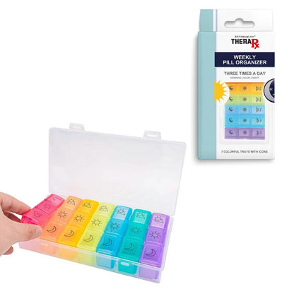 Colorful 3-Times Weekly Pills Vitamins Organizer With Large Compartments And Detachable Trays