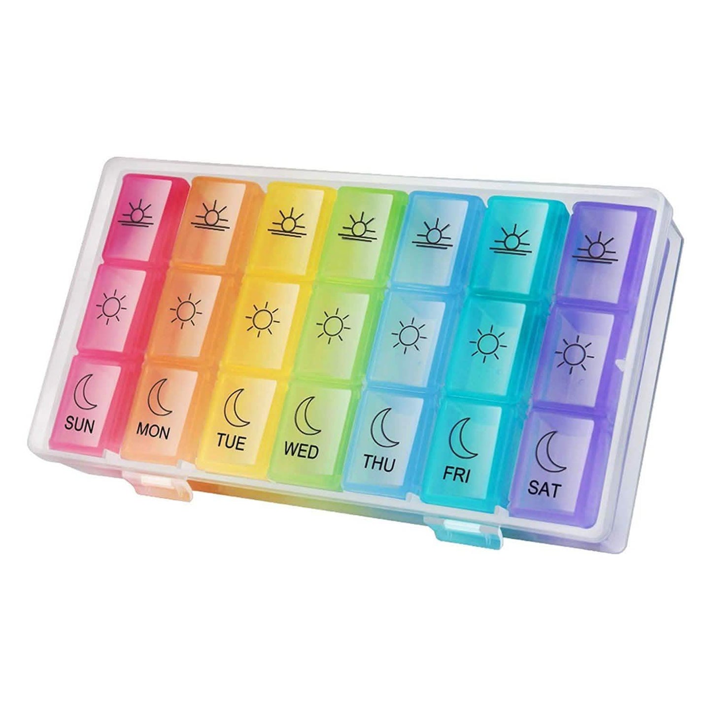 Colorful 3-Times Weekly Pills Vitamins Organizer With Large Compartments And Detachable Trays