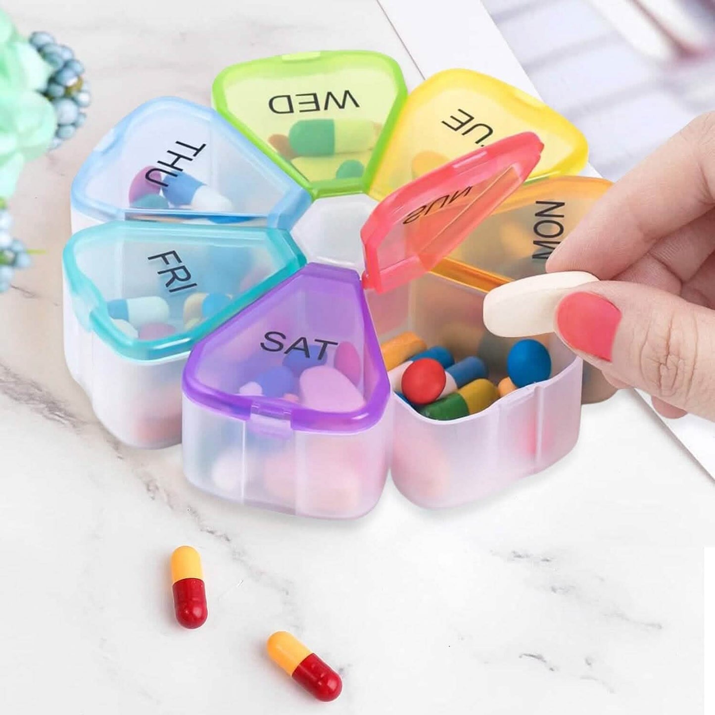 Colorful 7 Day Pills And Vitamins Organizer With Large Compartments
