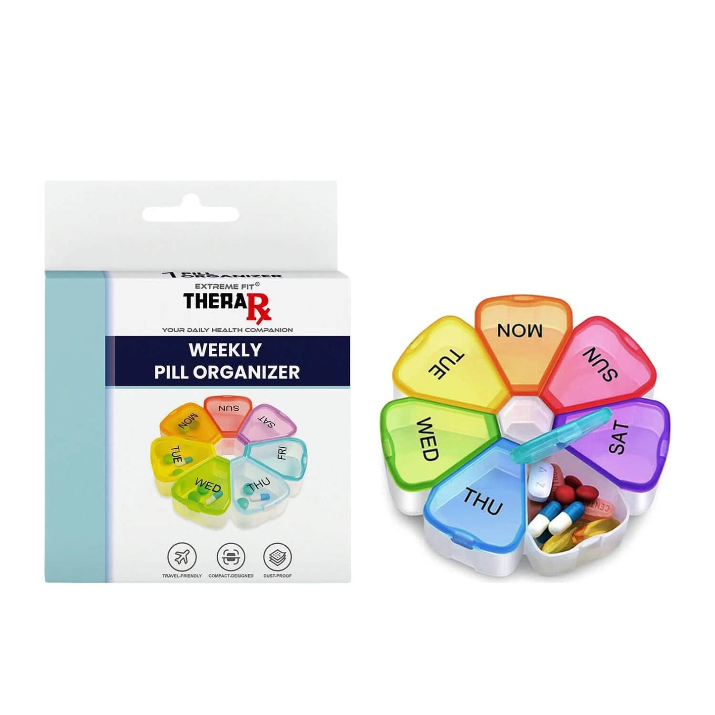 Colorful 7 Day Pills And Vitamins Organizer With Large Compartments
