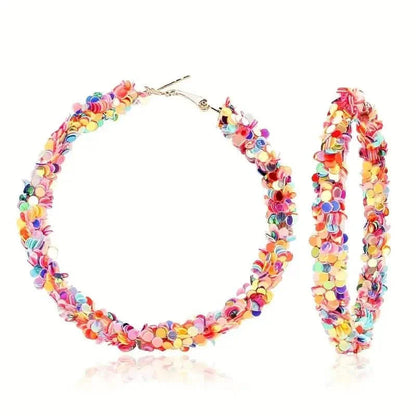 Colorful Circle Sheets Decor Boho Hoop Earrings