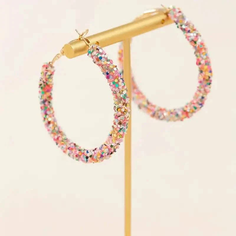 Colorful Circle Sheets Decor Boho Hoop Earrings
