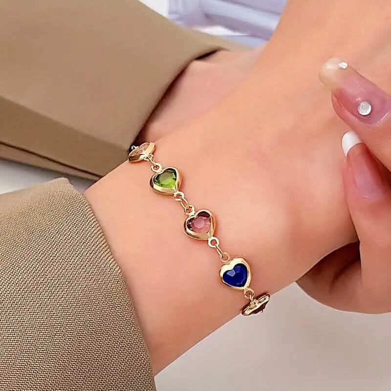 Colorful Heart-Shaped Zirconia Bracelet