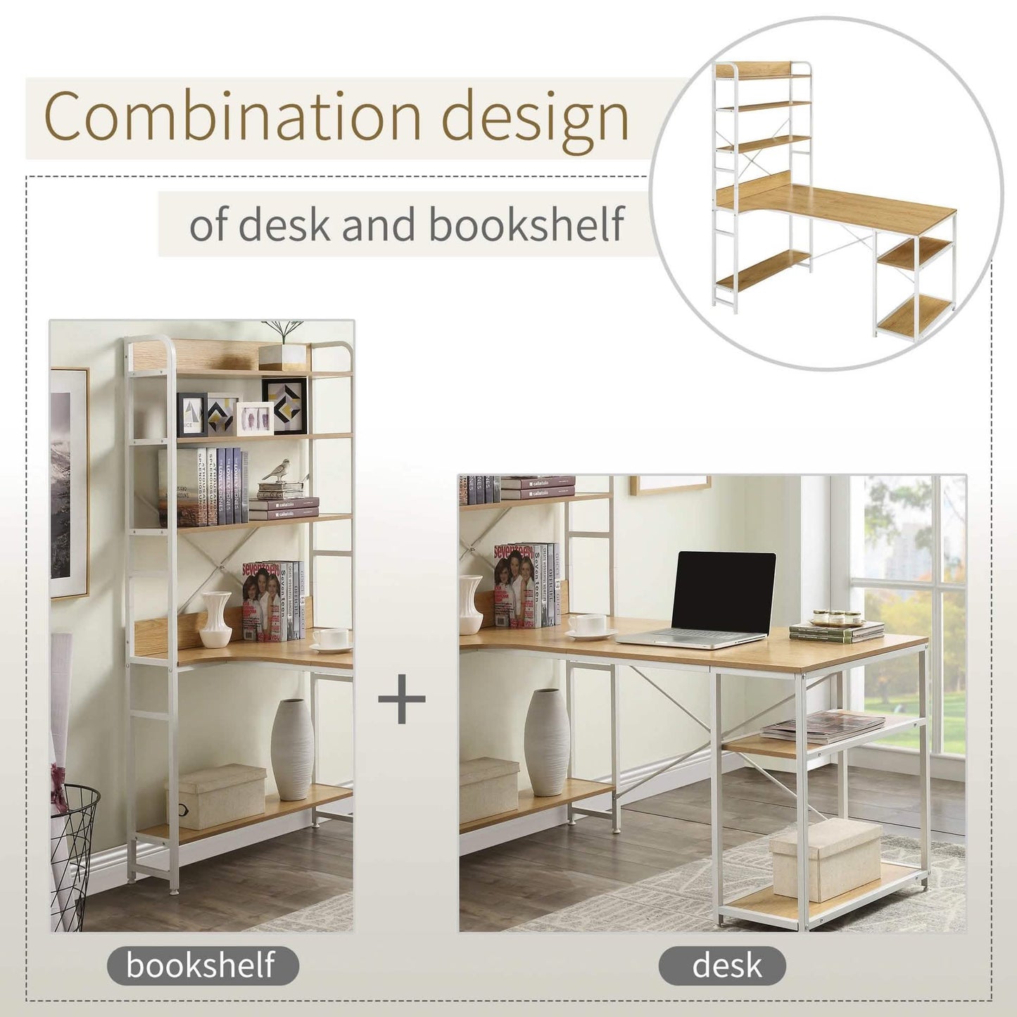 Computer Desk with 4 Tier Storage Shelves Large L-Shaped