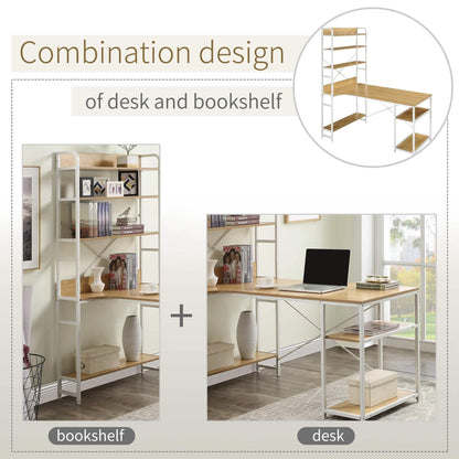 Computer Desk with 4 Tier Storage Shelves Large L-Shaped