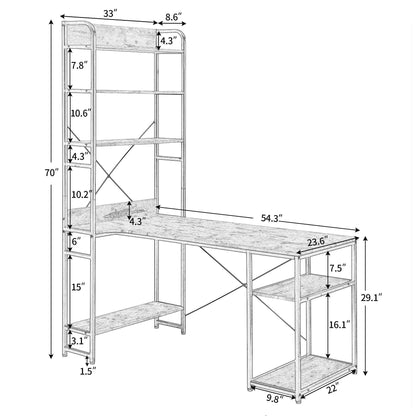 Computer Desk with 4 Tier Storage Shelves Large L-Shaped