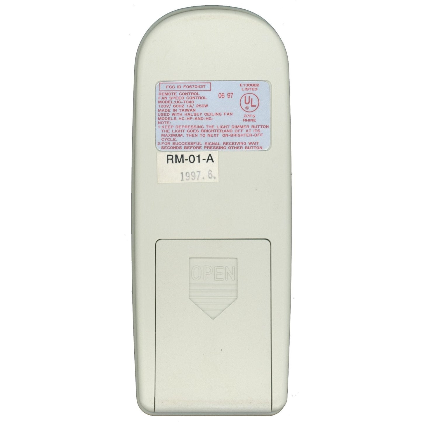 Substitute for Concord Fans UC7040 Ceiling Fan Remote Control [FAN28RREVKIT]