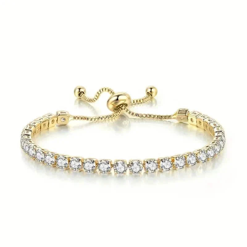 Copper Base with Plated Finish Synthetic Cubic Zirconia Inlay Adjustable Tennis Bracelet for Women