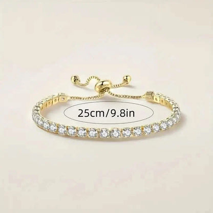 Copper Base with Plated Finish Synthetic Cubic Zirconia Inlay Adjustable Tennis Bracelet for Women