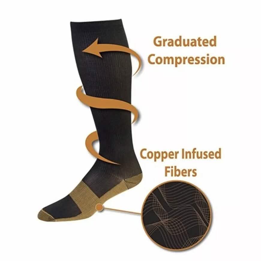 Copper Compression Socks 20-30mmHg Graduated Support L/XL for Men and Women
