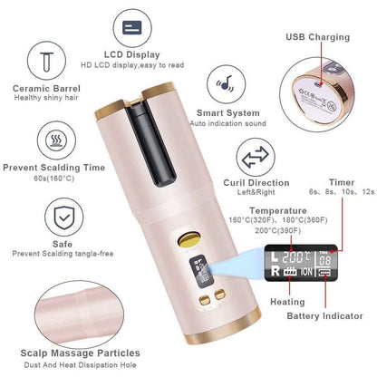 Cordless Automatic Portable Ceramic Barrel Hair Curler