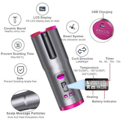 Cordless Automatic Portable Ceramic Barrel Hair Curler