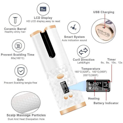 Cordless Automatic Portable Ceramic Barrel Hair Curler