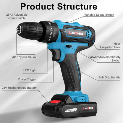 Cordless Drill Set with 2 Pieces 8V Batteries and Charger 2 Variable Speed 3/8In Keyless Chuck