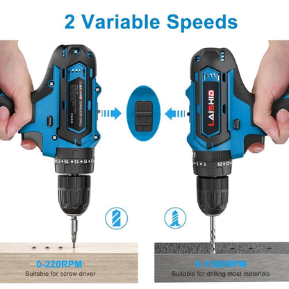 Cordless Drill Set with 2 Pieces 8V Batteries and Charger 2 Variable Speed 3/8In Keyless Chuck