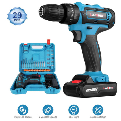 Cordless Drill Set with 2 Pieces 8V Batteries and Charger 2 Variable Speed 3/8In Keyless Chuck