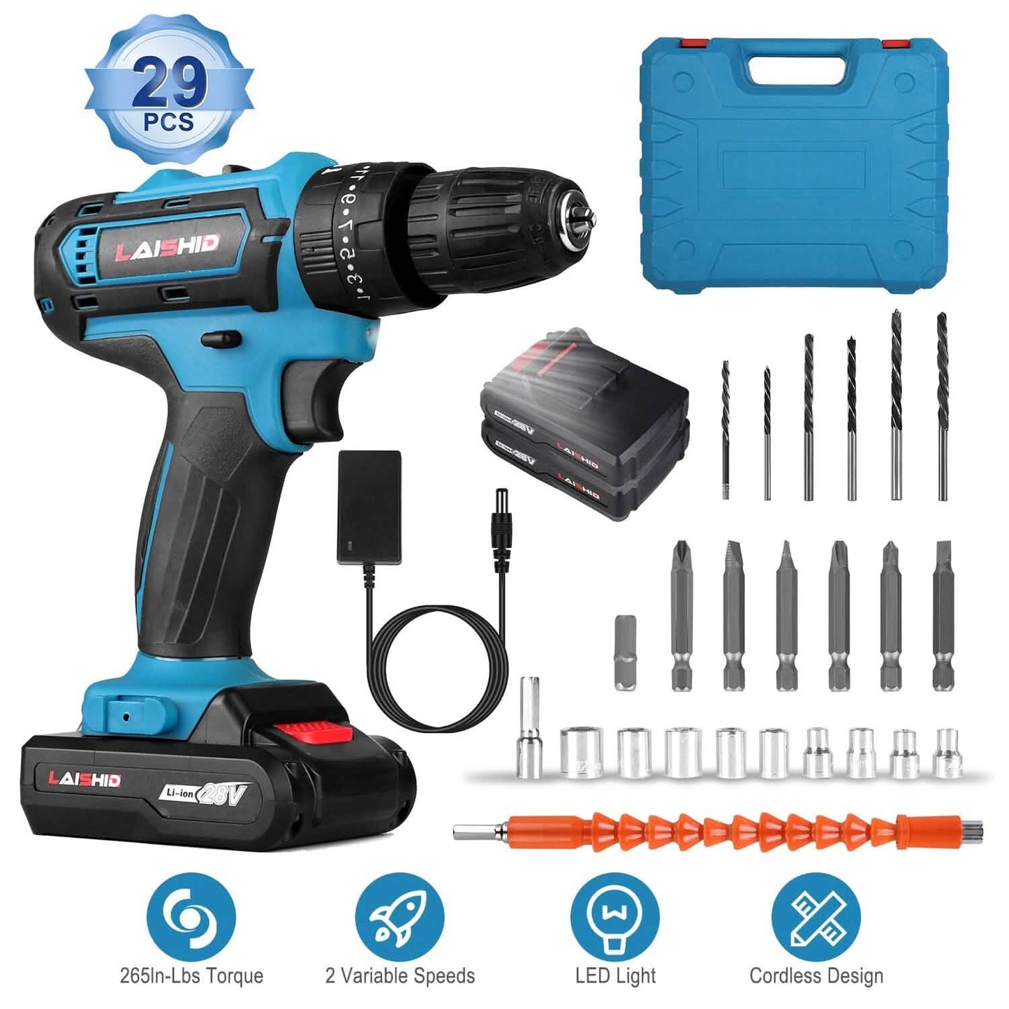 Cordless Drill Set with 2 Pieces 8V Batteries and Charger 2 Variable Speed 3/8In Keyless Chuck