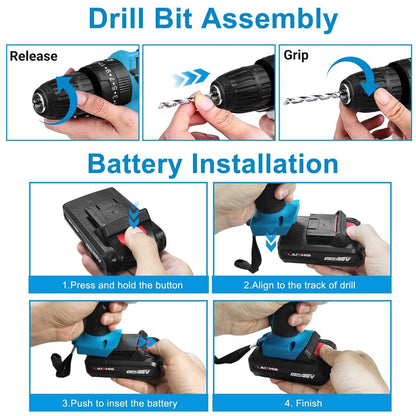 Cordless Drill Set with 2 Pieces 8V Batteries and Charger 2 Variable Speed 3/8In Keyless Chuck