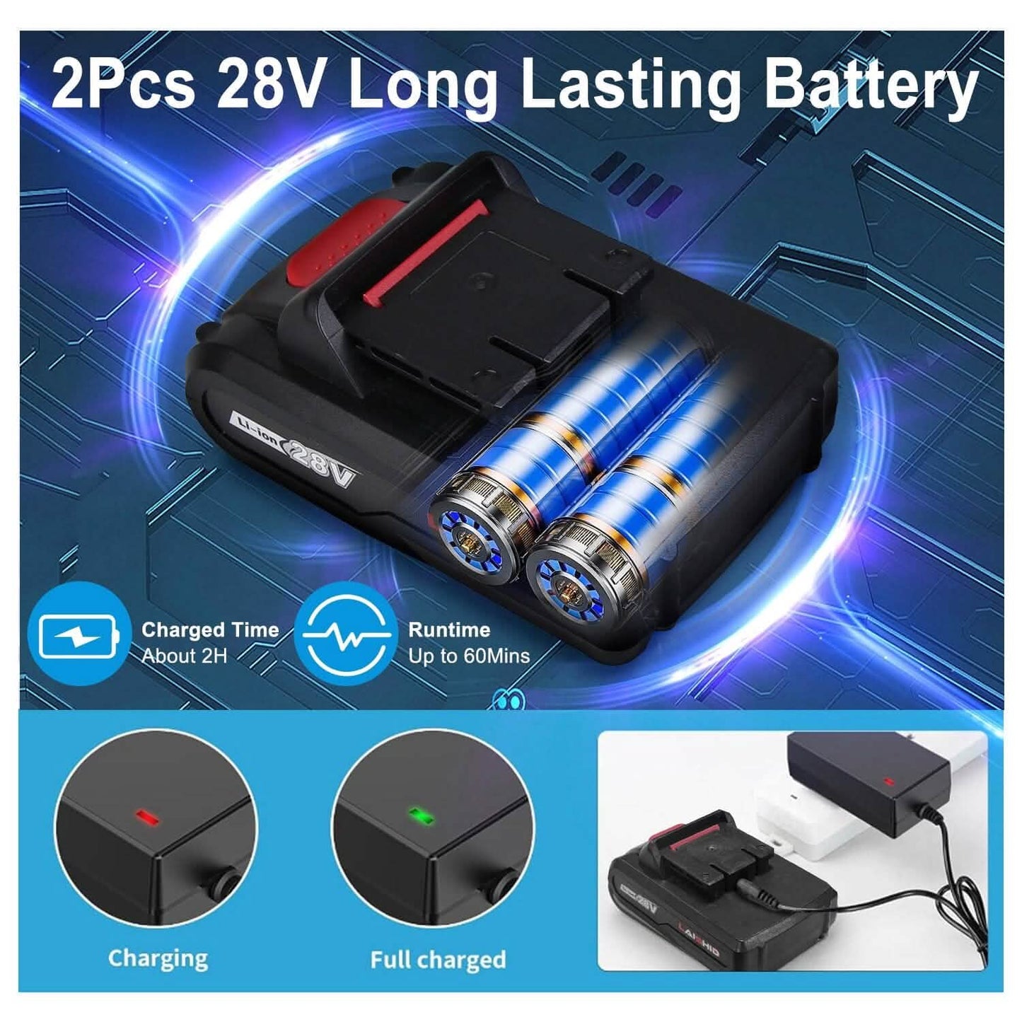 Cordless Drill Set with 2 Pieces 8V Batteries and Charger 2 Variable Speed 3/8In Keyless Chuck