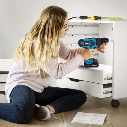 Cordless Drill Set with 2 Pieces 8V Batteries and Charger 2 Variable Speed 3/8In Keyless Chuck