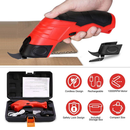 Cordless Electric Scissors Automatic Shears Cutting Tool with Rechargeable Battery 2 Replaceable Blades 10000RPM Fabric Cutter