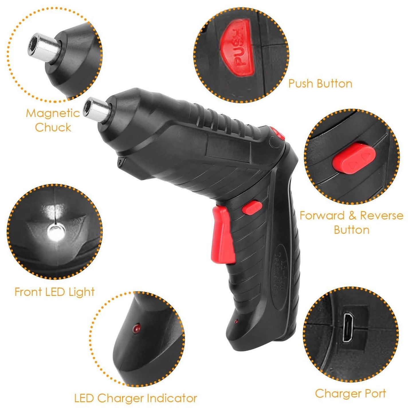 Cordless Electric Screwdriver Set with LED Work Light USB Rechargeable