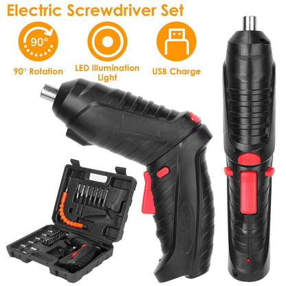 Cordless Electric Screwdriver Set with LED Work Light USB Rechargeable