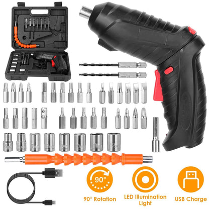 Cordless Electric Screwdriver Set with LED Work Light USB Rechargeable