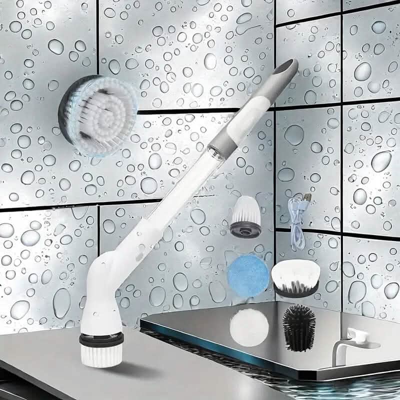 Cordless Electric Spin Scrubber with 6 Brush Heads and Adjustable Long Handle