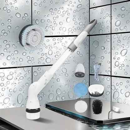 Cordless Electric Spin Scrubber with 6 Brush Heads and Adjustable Long Handle