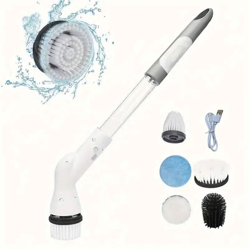 Cordless Electric Spin Scrubber with 6 Brush Heads and Adjustable Long Handle