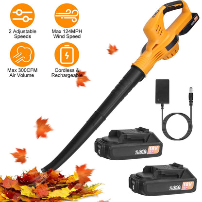Cordless Leaf Blower Battery Powered Max 124MPH 300CFM with 2 Adjustable Speeds