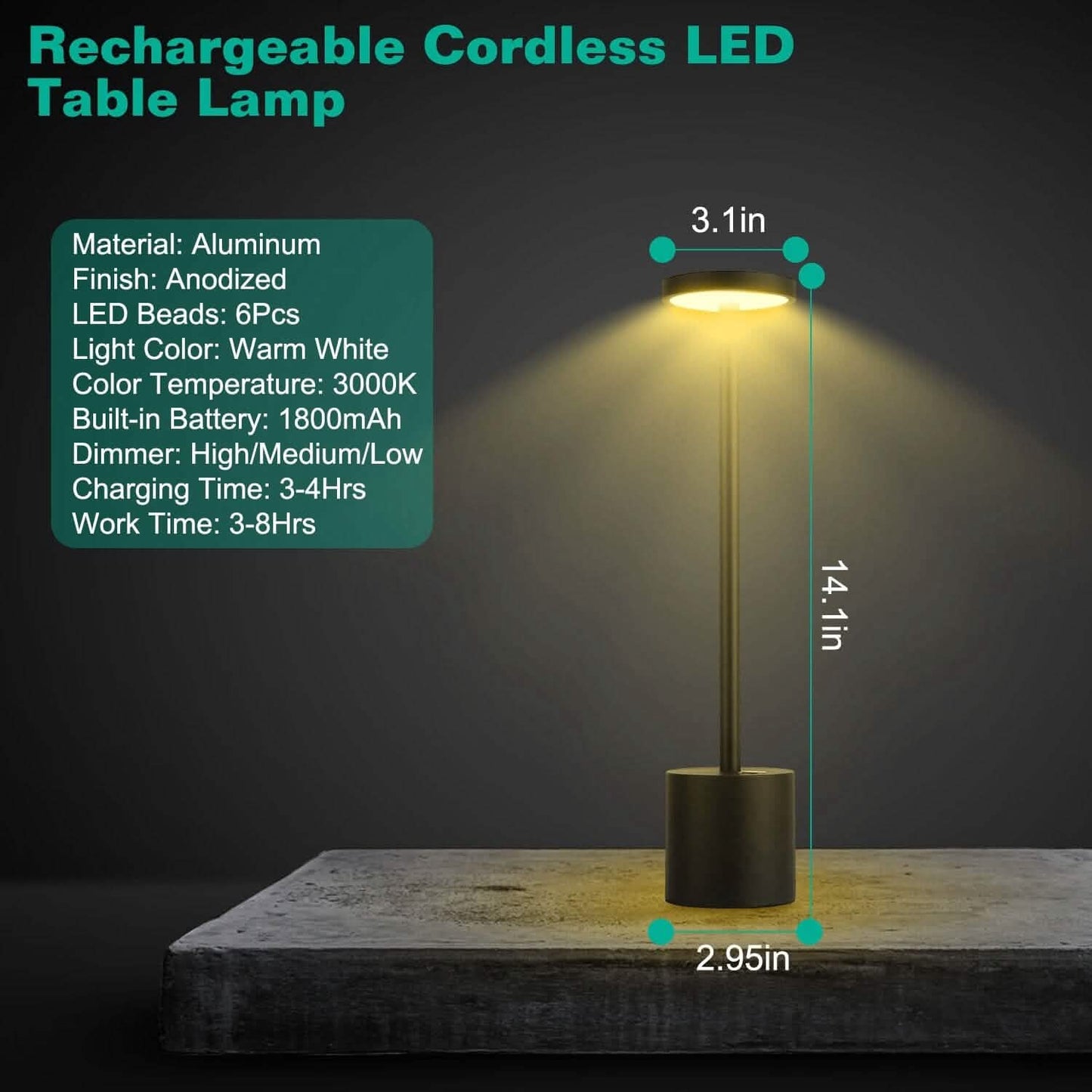 Cordless Portable Rechargeable Table Lamp