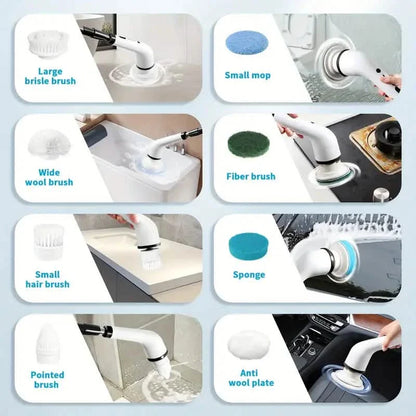 Cordless Power Spinning Cleaner Brush - 8 Replaceable Brush Heads
