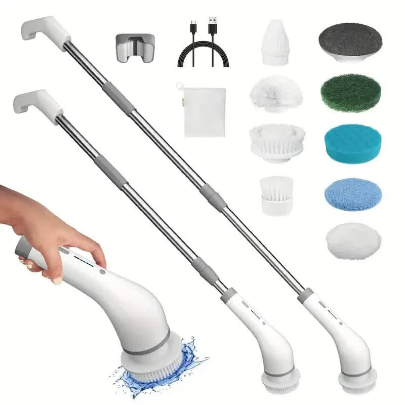 Cordless Power Spinning Cleaner Brush - 8 Replaceable Brush Heads