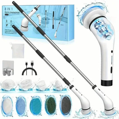 Cordless Power Spinning Cleaner Brush - 8 Replaceable Brush Heads