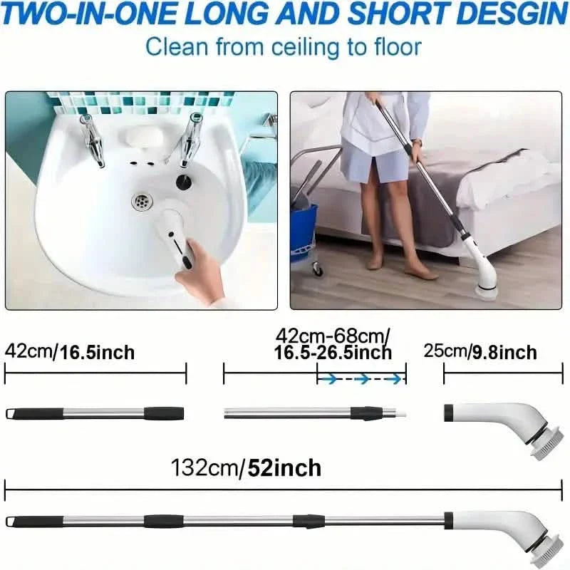 Cordless Power Spinning Cleaner Brush - 8 Replaceable Brush Heads