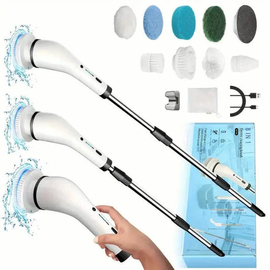 Cordless Power Spinning Cleaner Brush - 8 Replaceable Brush Heads
