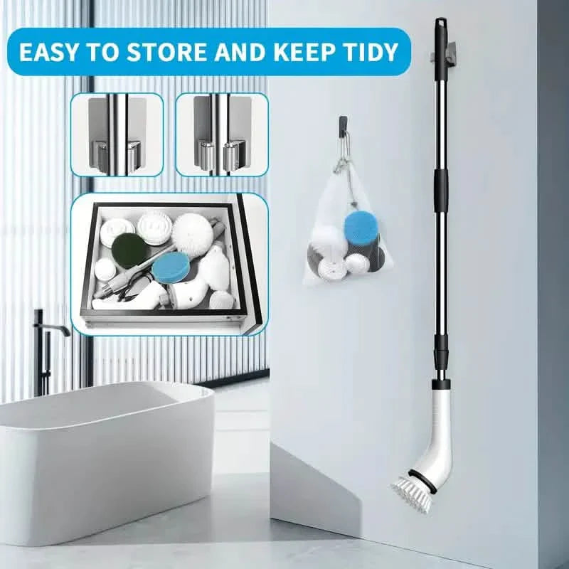 Cordless Power Spinning Cleaner Brush - 8 Replaceable Brush Heads
