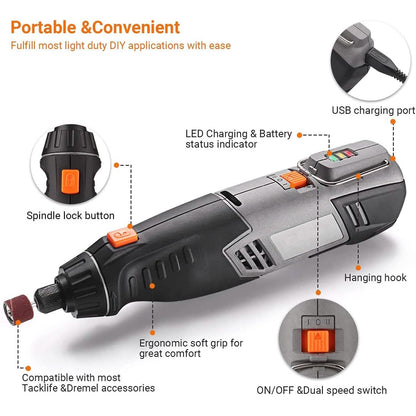 Cordless Rotary Tool 4V Power Portable Size with Versatile Accessories